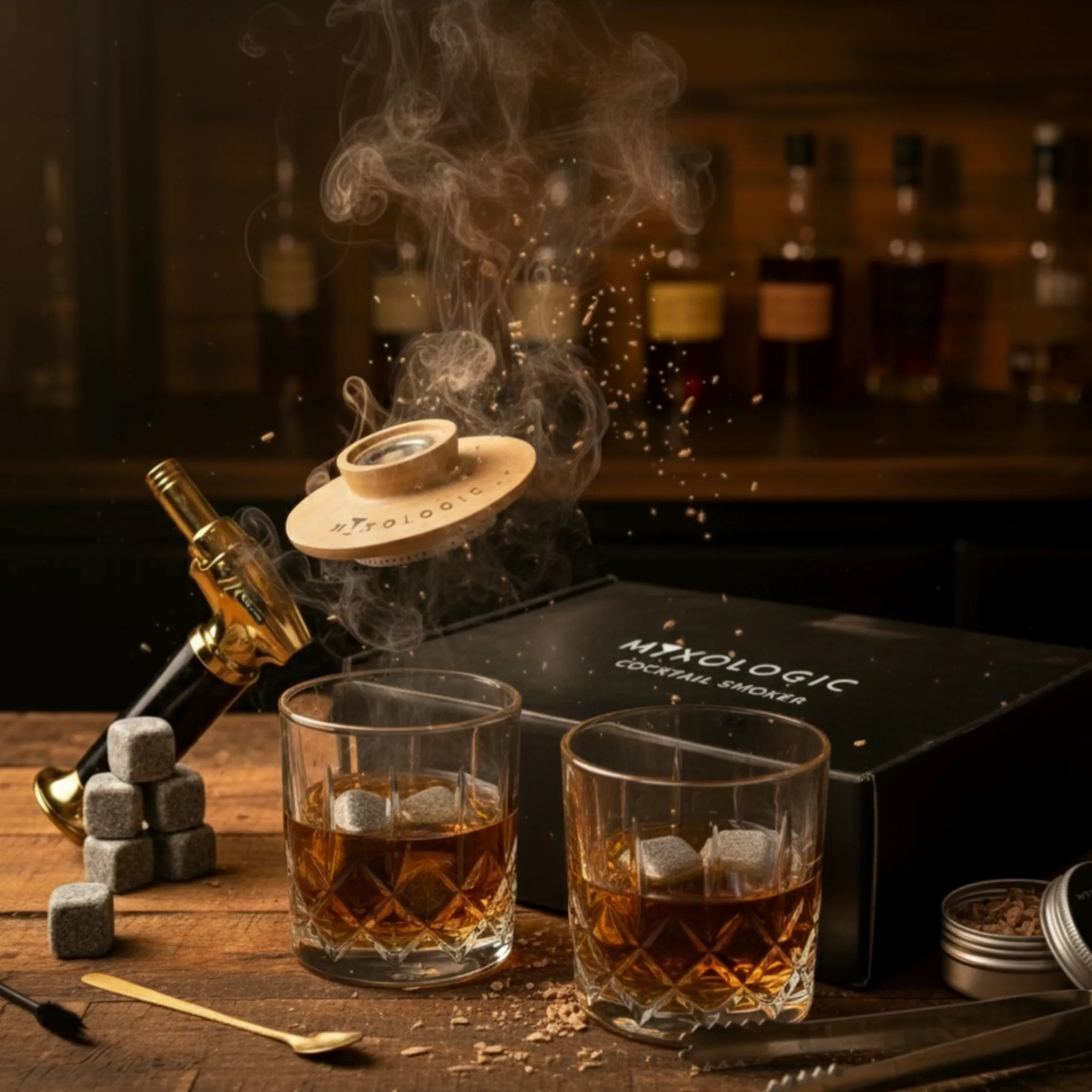 Smoker with torch nd glasses